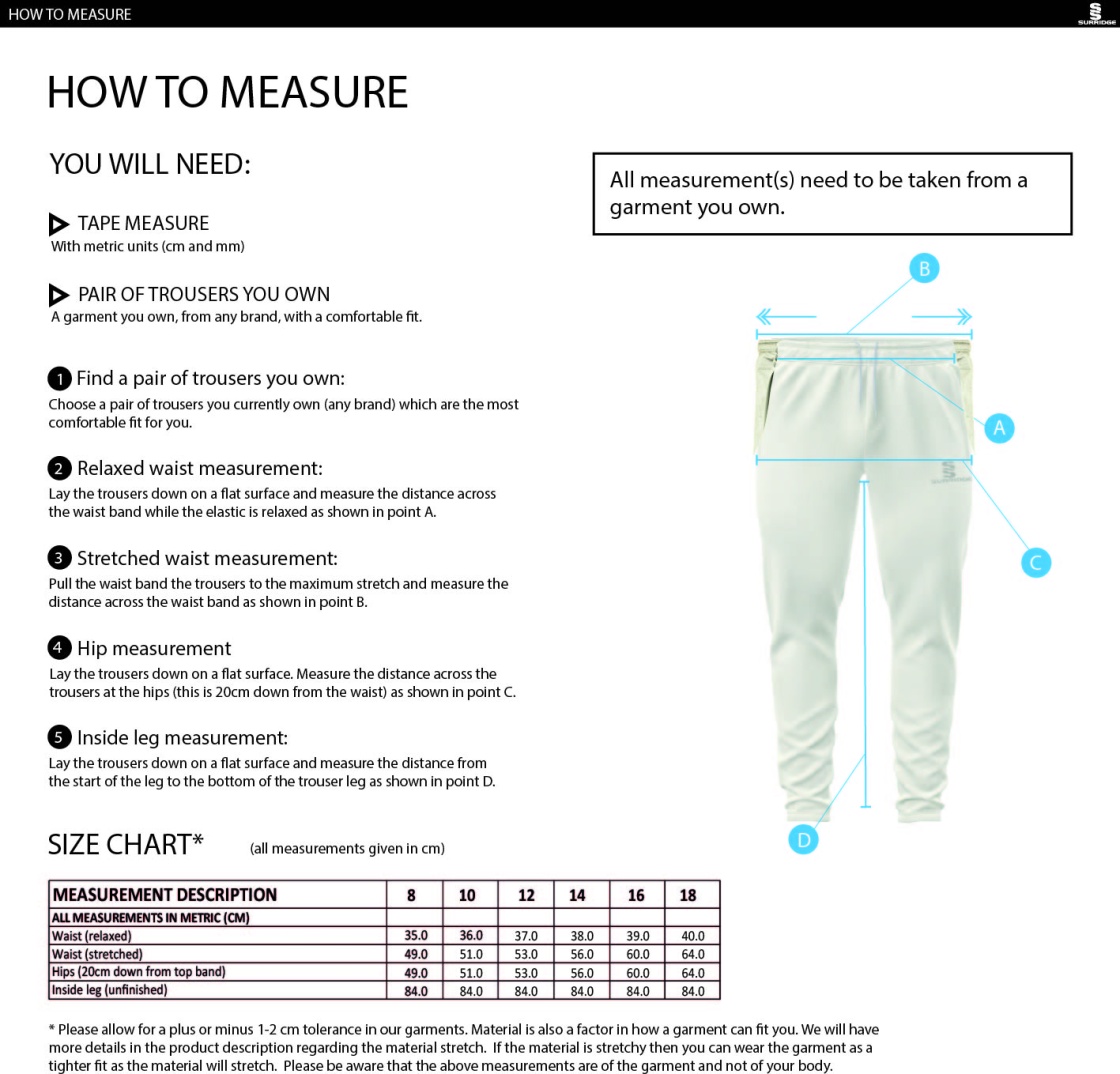 Disability Team - Ergo Playing Pant - Ladies Fit - Size Guide