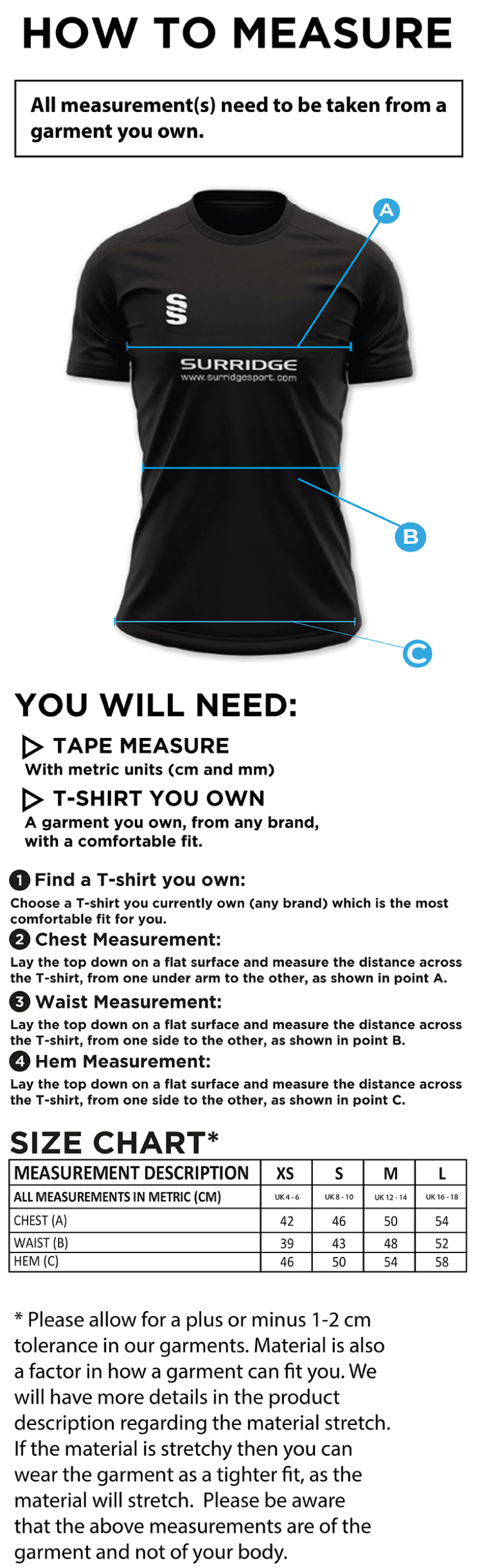Disability Team - Dual Games Shirt - Ladies Fit - Size Guide