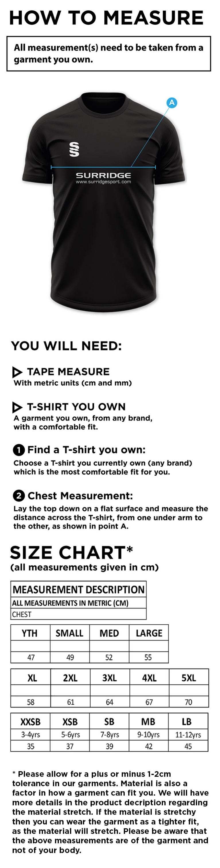 Disability Team - Dual Gym T-shirt - Unisex Fit - Size Guide