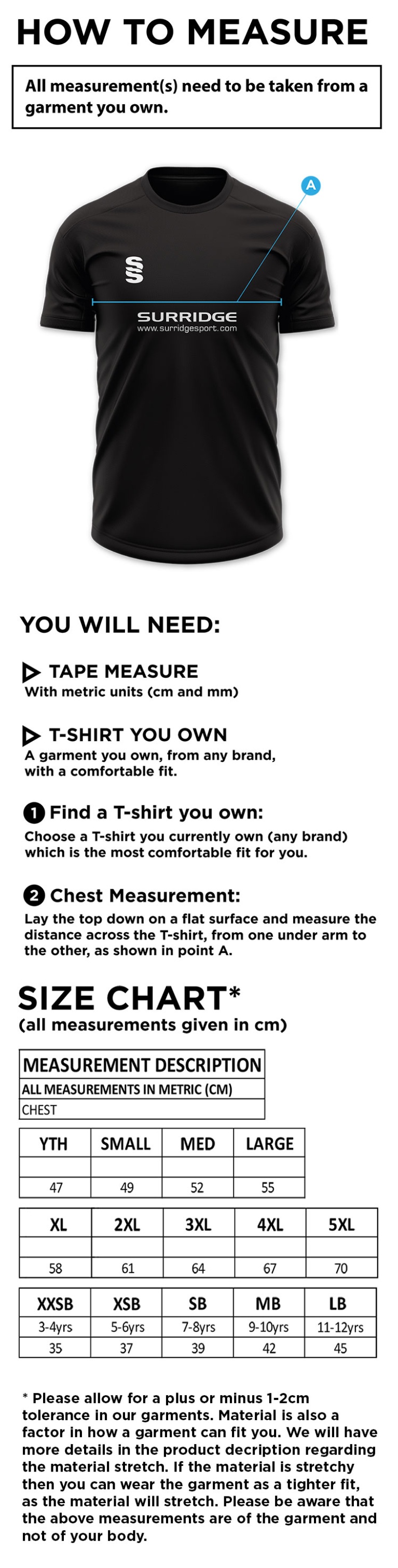 Disability Team - Dual Gym T-shirt - Unisex Fit - Size Guide