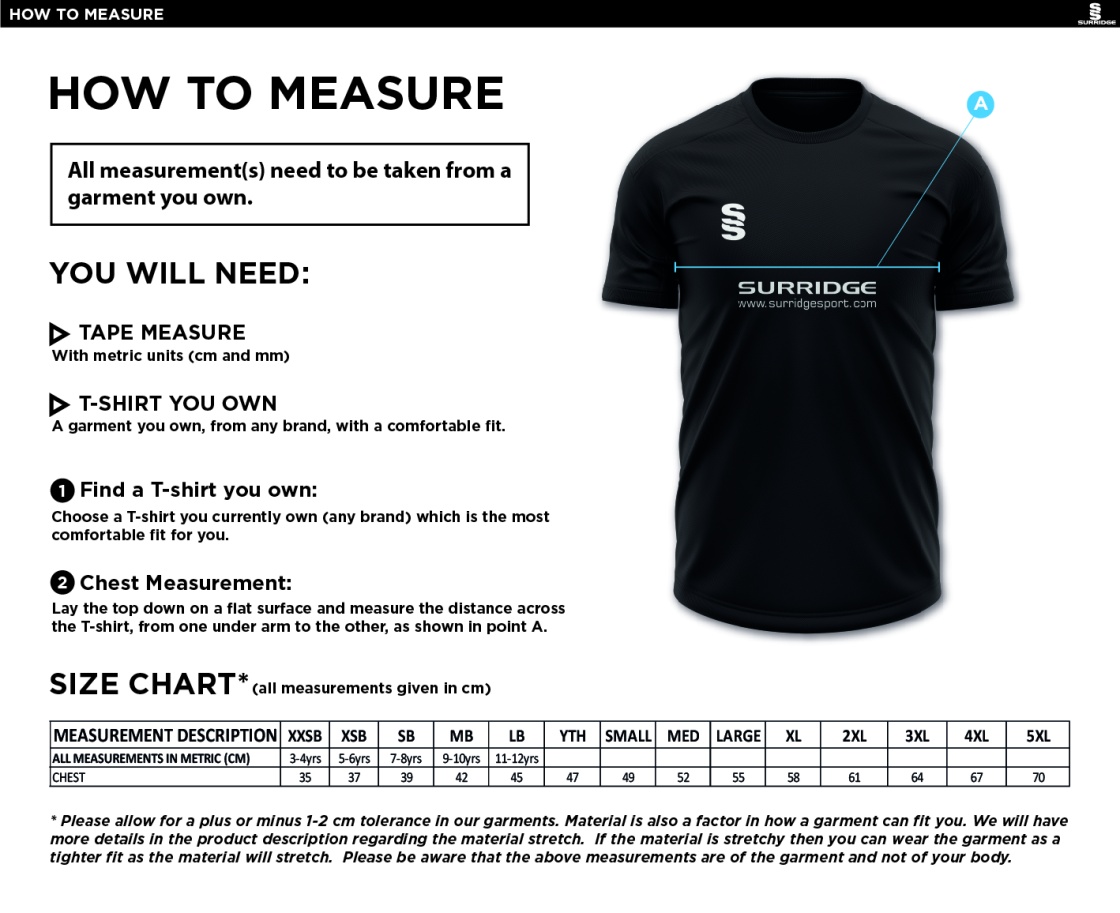 Seniors - Dual Gym T-shirt - Size Guide