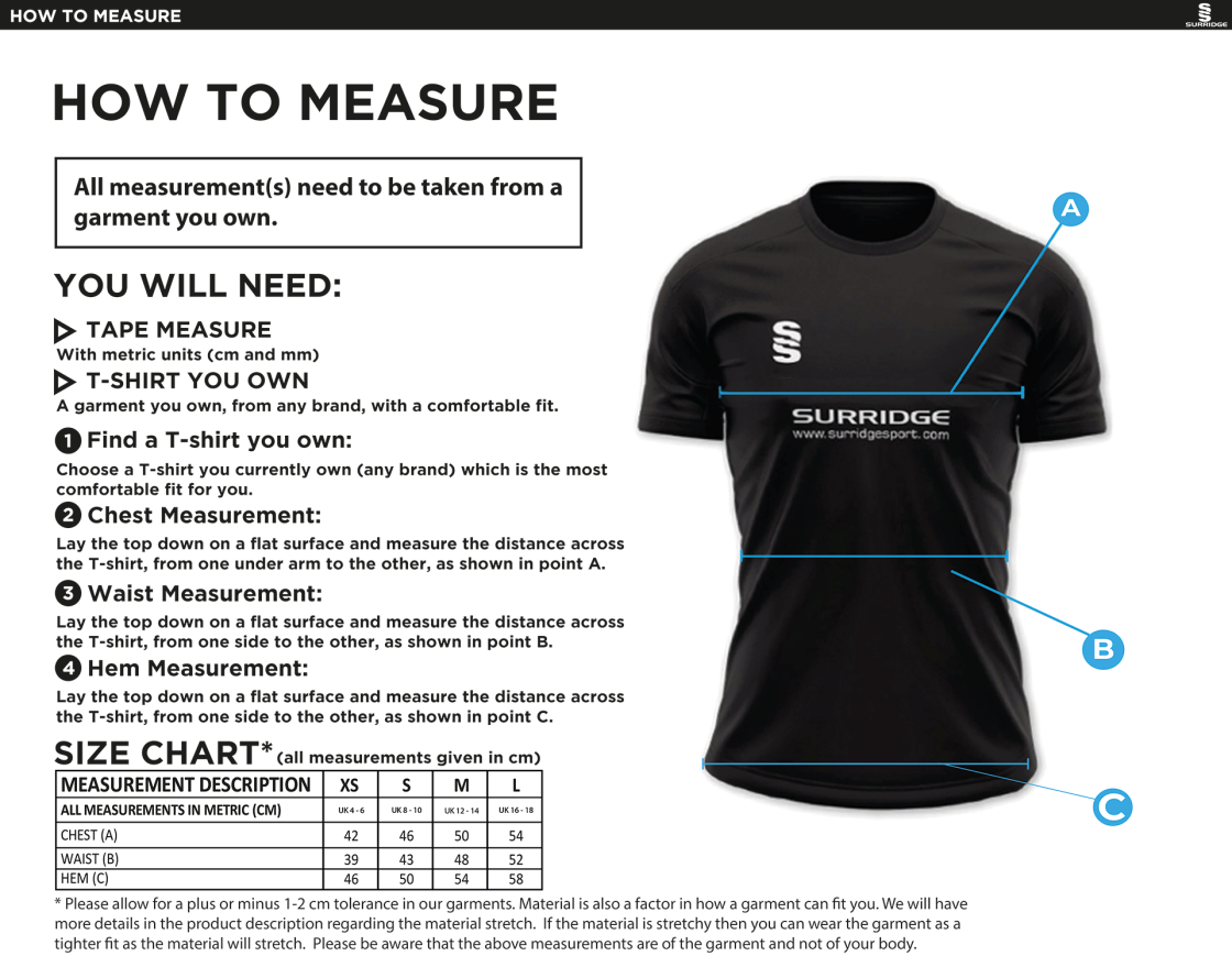Disability Team - Dual Games Shirt - Ladies Fit - Size Guide