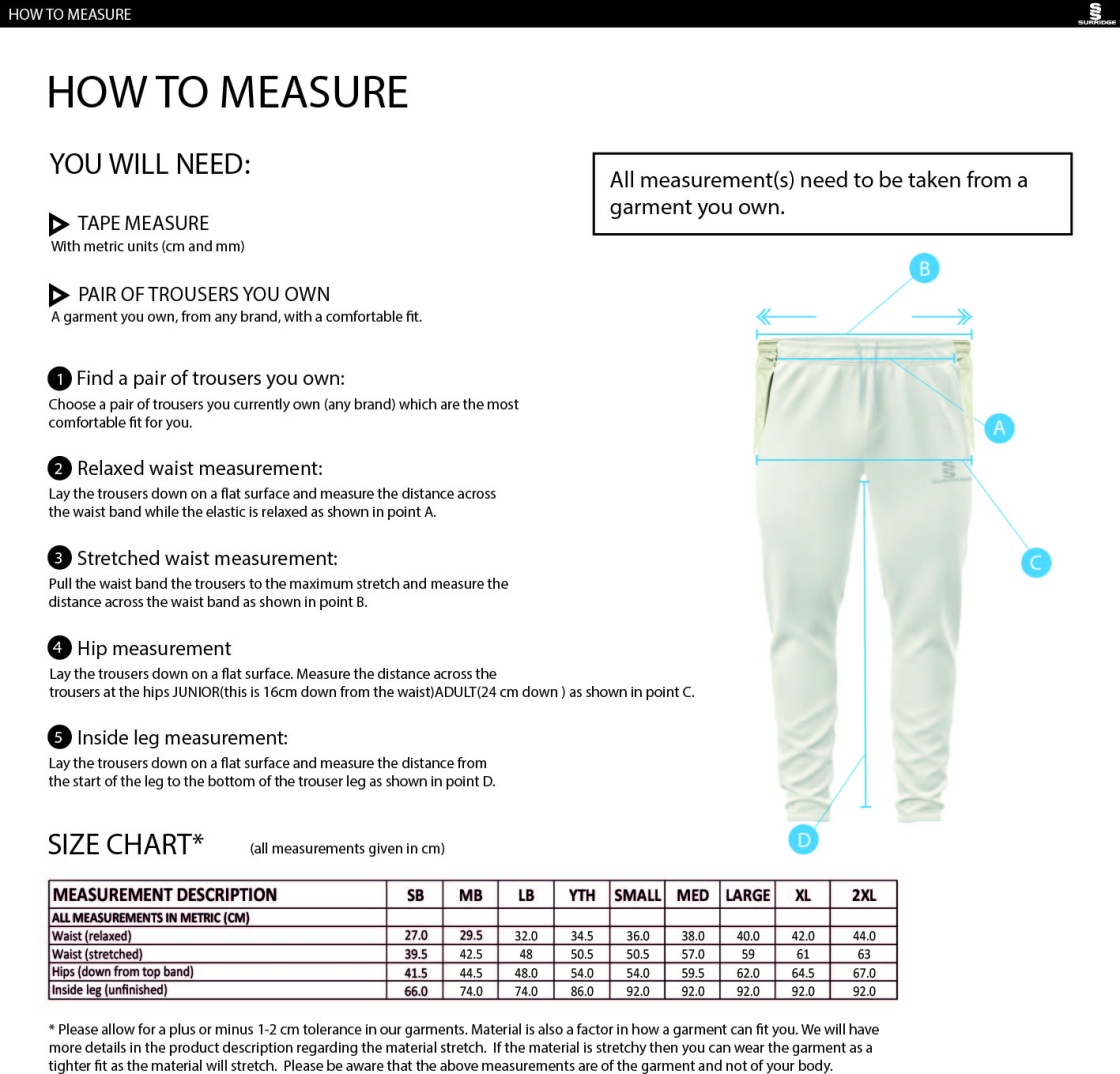 Colts - Ergo Playing Pant - Size Guide