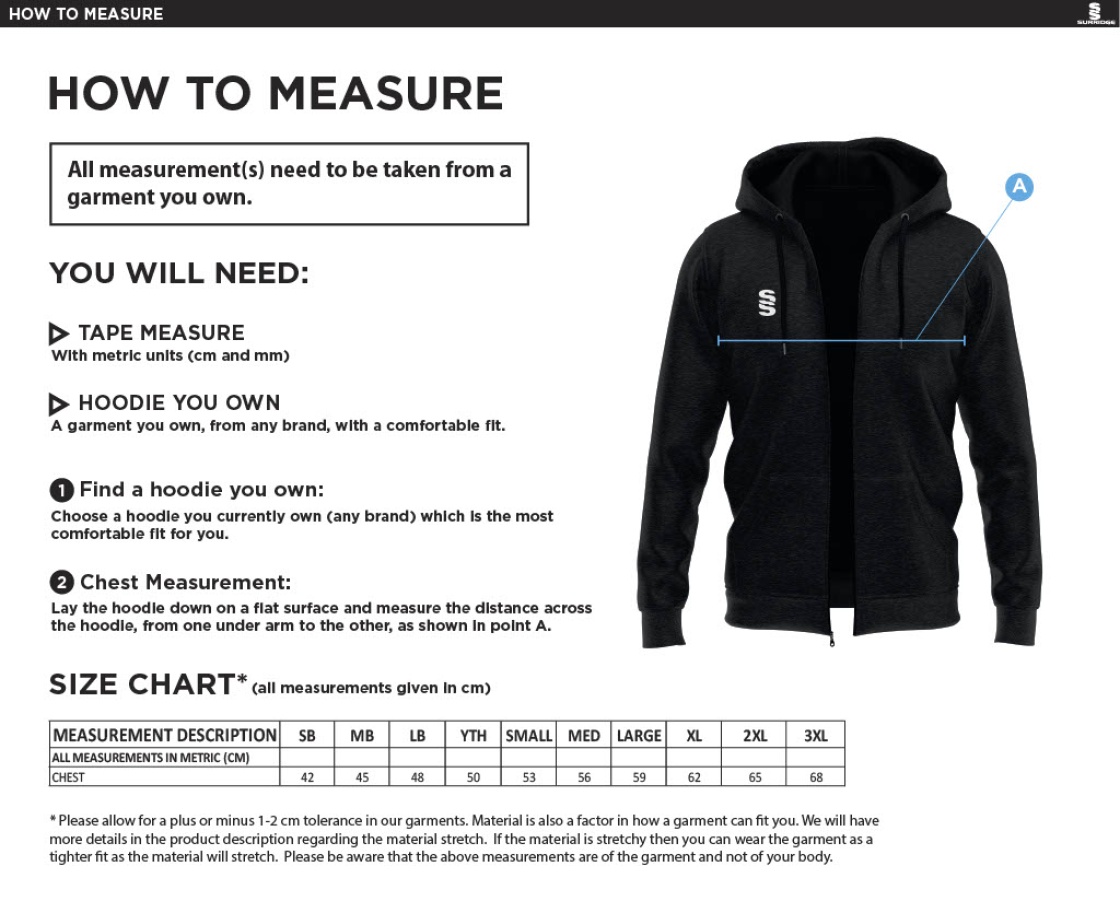 Disability Team - Dual Full Zip Hoody - Men's/Unisex Fit - Size Guide