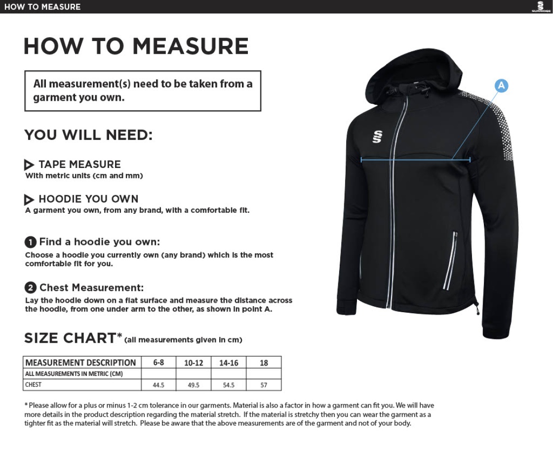 Disability Team - Dual Full Zip Hoody - Ladies Fit - Size Guide